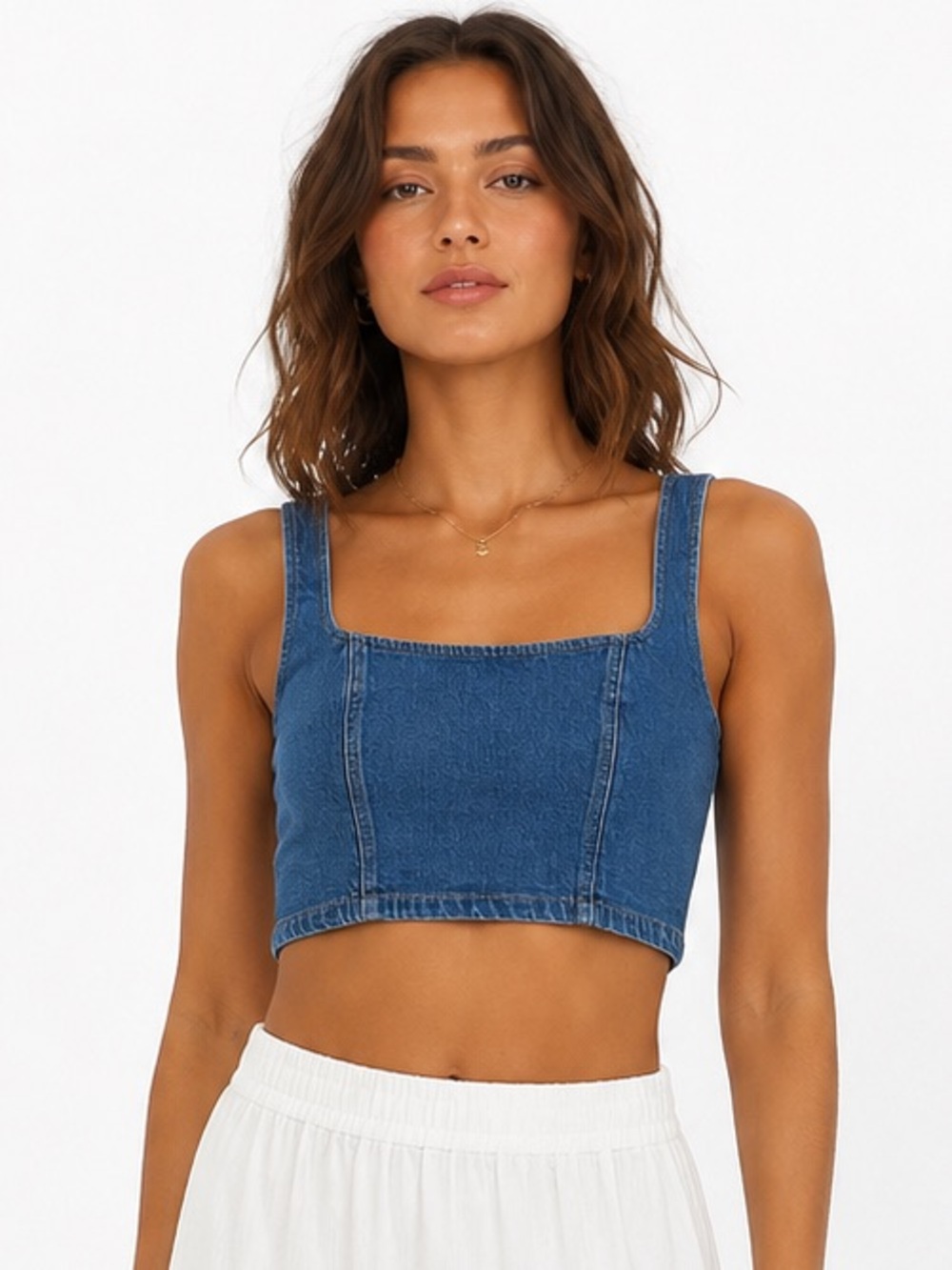 GAP Cropped Denim Brami Medium Wash Cotton Bustier Top Size 2